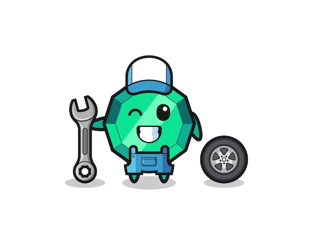 The emerald gemstone character as a mechanic mascot