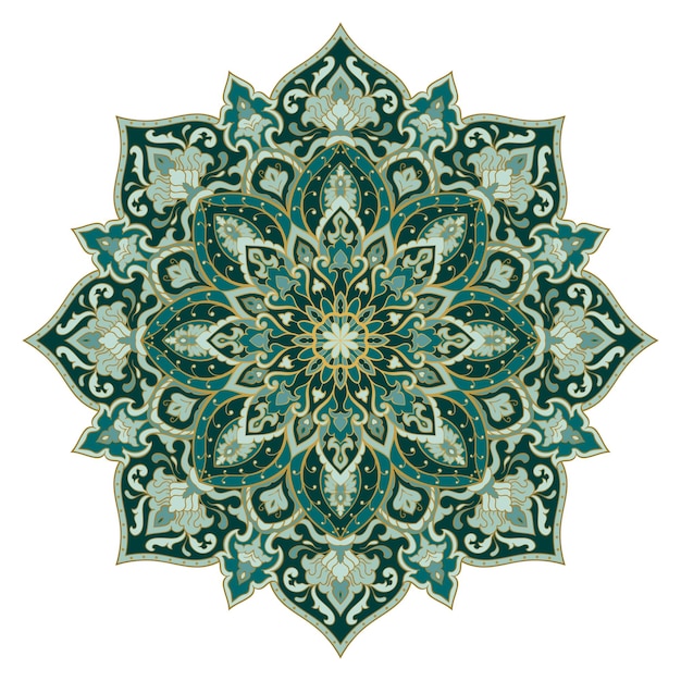 Emerald indian mandala Oriental gesign element Green abstract pattern for any surface