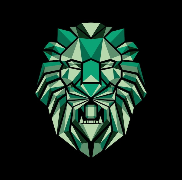 Emerald lion head logo design illustration