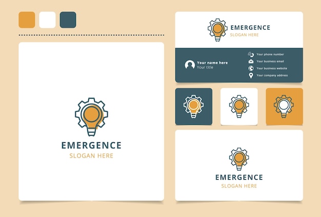 Emergence logo design with editable slogan Business card and branding book template