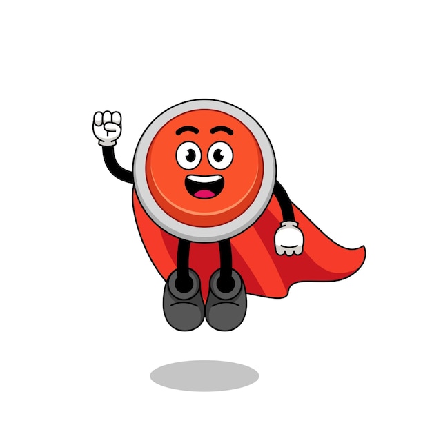 Emergency button cartoon with flying superhero