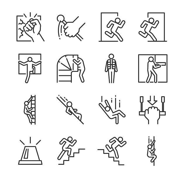 Emergency exit icon set.