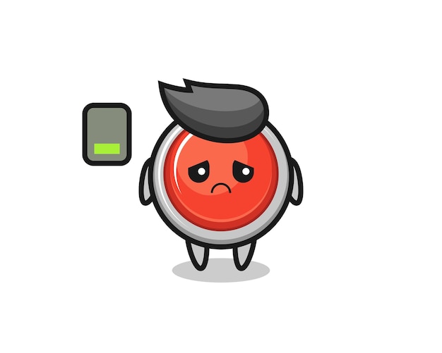 Emergency panic button mascot character doing a tired gesture , cute design