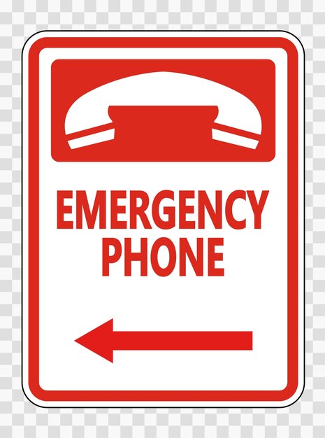 Vector emergency phone left arrow sign on transparent backgroundvector illustration