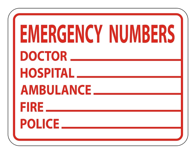 Vector emergency phone numbers label sign on white background