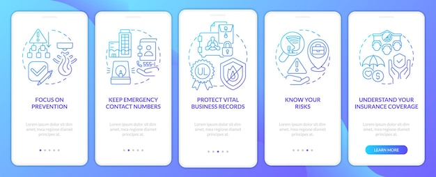 Emergency preparedness for business blue gradient onboarding mobile app screen