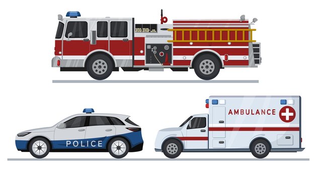 Vector emergency vehicles fire truck ambulance and police car