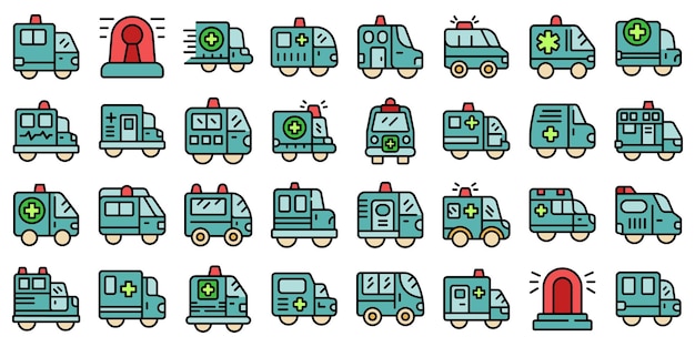 Emergency vehicles icons set vector color outline