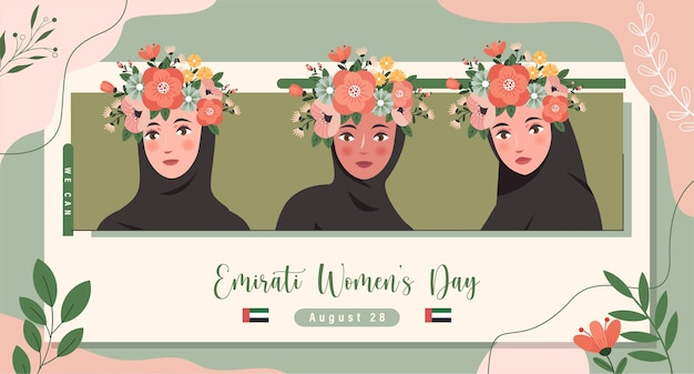 Emirates Women's Day Design with Female with Hijab Vector Illustration. Emirati Womens Day Template