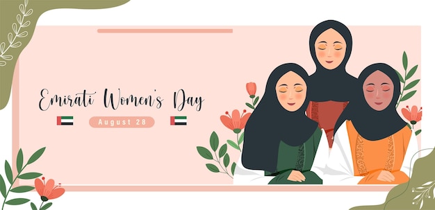 Emirates Women's Day Design with Female with Hijab Vector Illustration. Emirati Womens Day Template