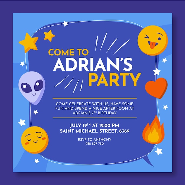 Vector emoji birthday invitation template