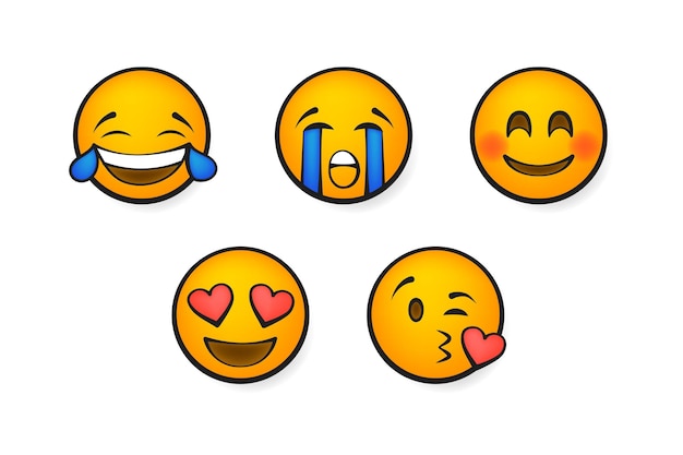 Emoji doodle happy yellow smiley Happy cartoon laugh and kiss sticker collection