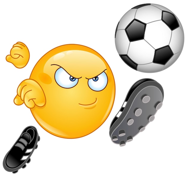 Vector emoji emoticon playing soccer football kicking the ball