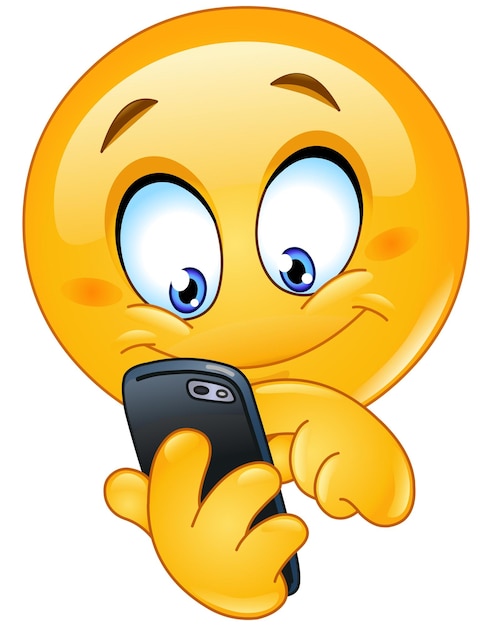 Vector emoji emoticon texting surfing playing a game or using an app on a smartphone