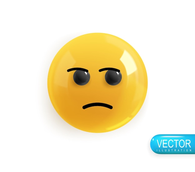 Vector emoji face sad and frowning realistic 3d icon render of yellow glossy color emoji in plastic style