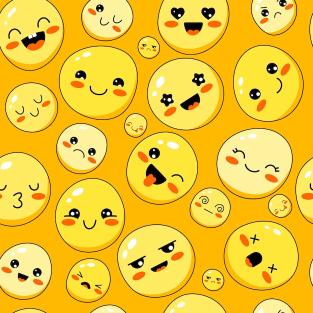 Emoji pattern Sad happy angry smile cartoon faces illustrations for textile design projects recent vector seamless background