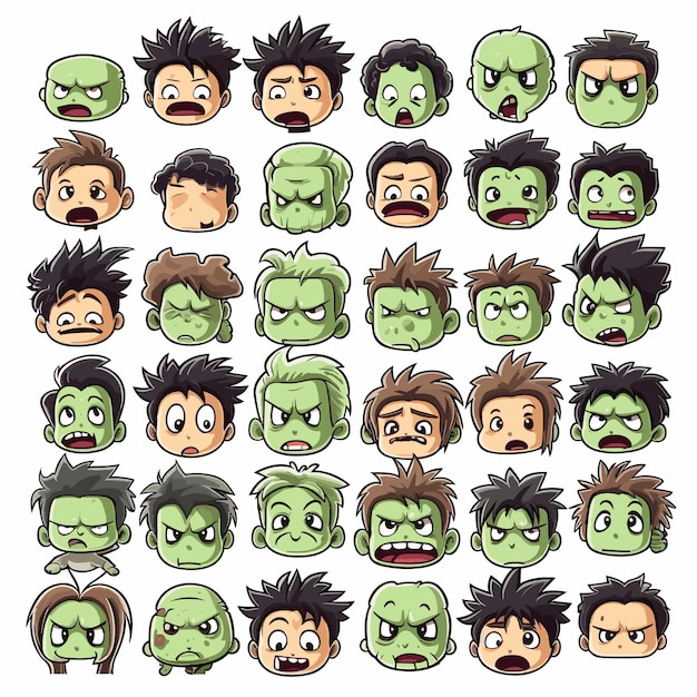 Emoji sheet various expression a frankensteins anime vector illustration