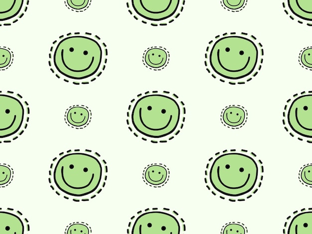 Emoji smiley cartoon character seamless pattern on green background