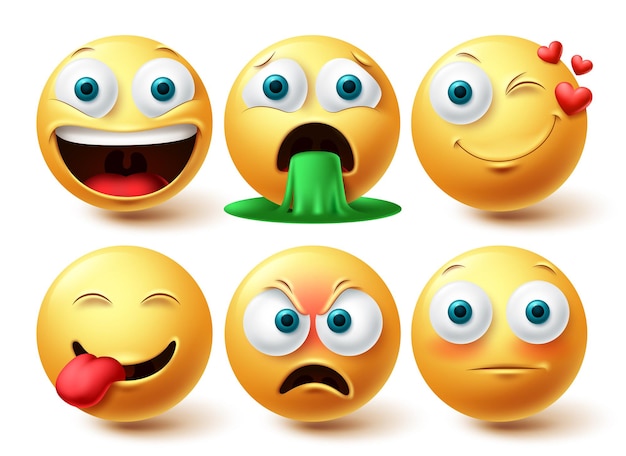 Emoji vector set Emoticon happy winking and angry face collection