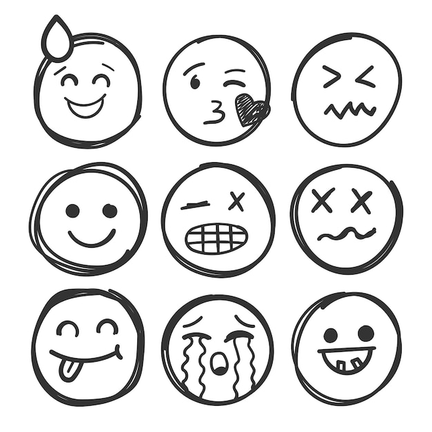 Vector emojis faces icon in hand drawn style doddle emoticons vector illustration on isolated background happy and sad face sign business concept