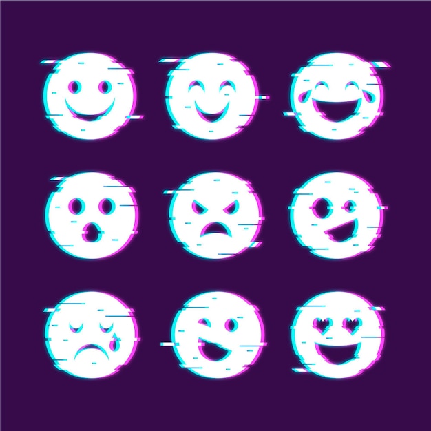 Emojis glitch icons collections