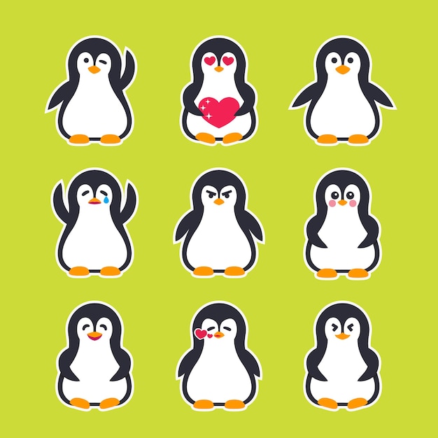 Vector emojis vector stickers with pinguin character