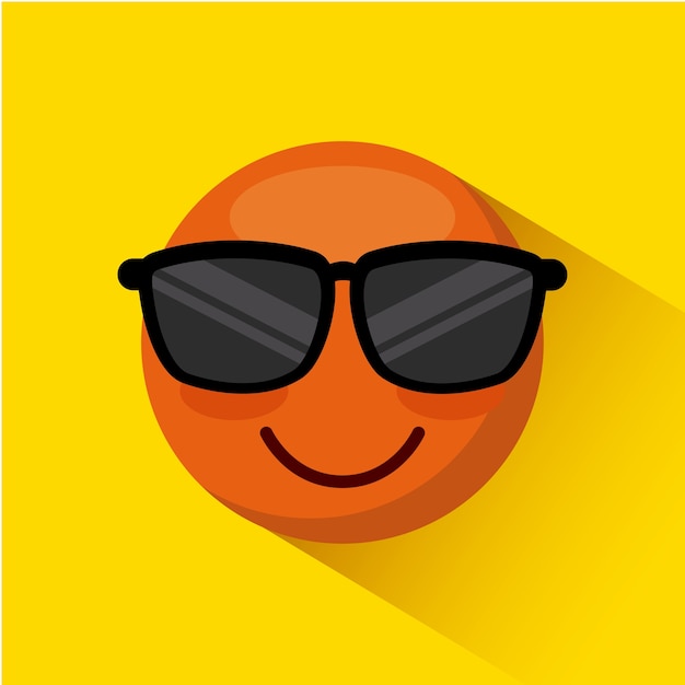 emoticon cool face icon over yellow background. colorful design. vector illustration