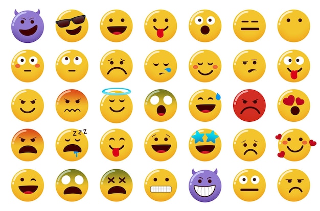 Emoticon emojis vector set Emoticons character isolated in white background with smiling evil