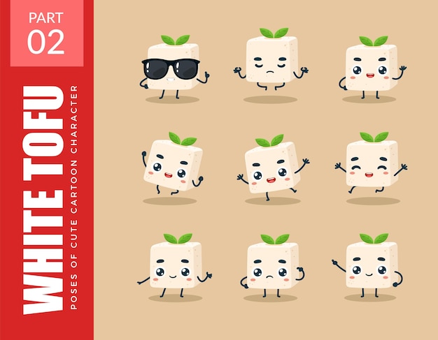 Emoticon set of White Tofu. Second set. Vector Illustration