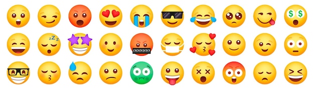 Emoticon smile icons Cartoon emoji set Vector emoticon set