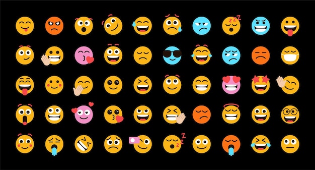 Emoticons faces feeling vector set for social media post and reaction emoji with facial expression