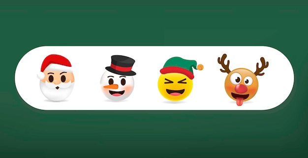 Emoticons set. Christmas emoji funny and cute set.