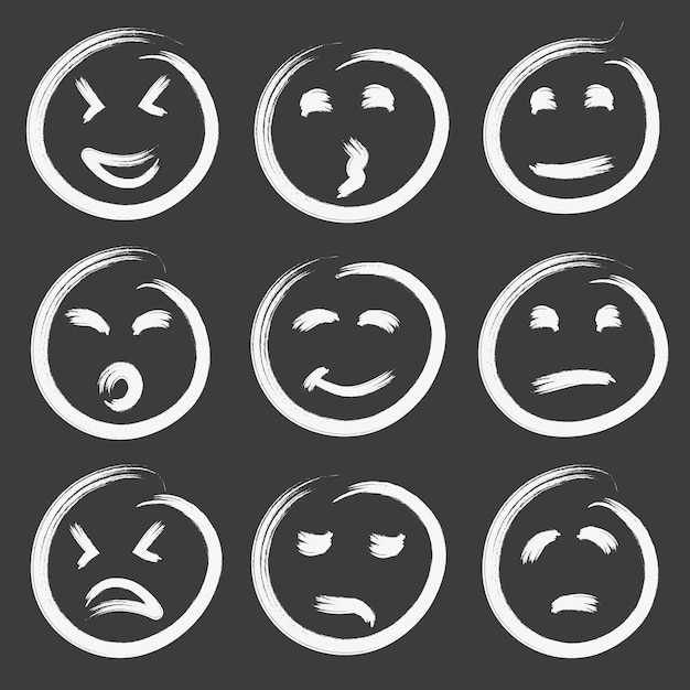 Emoticons Set of nine white abstract textured vector emoticons