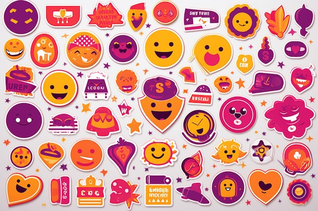 Vector emoticons sticker design set in style