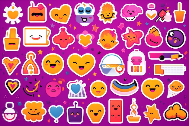 Vector emoticons sticker design set in style