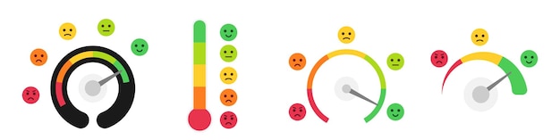 Emotion scale from green to red Customer feedback concept Satisfaction level Vector set