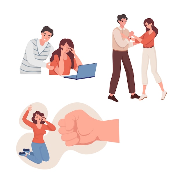 Emotional abuse and domestic violence flat illustration family social