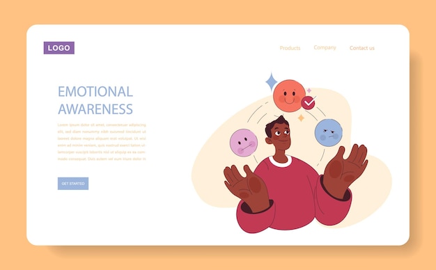 Emotional awareness web banner or landing page black young man emotional intelligence deep