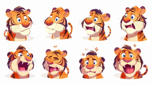 Emotional Cartoon Tiger Illustration with Crying and Sad Expressions