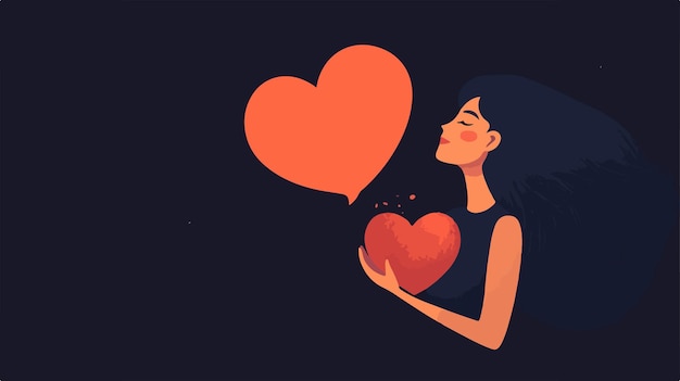 Vector emotional cartoon vector illustration of woman holding heart