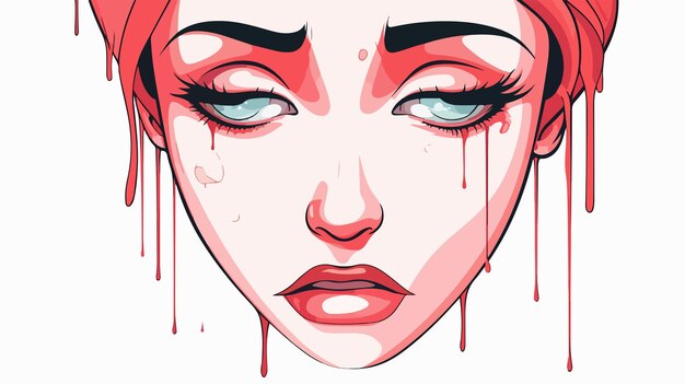 Vector emotional cartoon woman crying in warm gradient line drawing