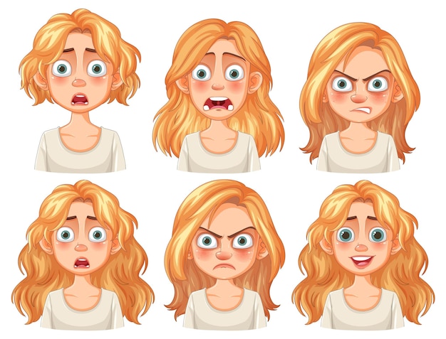 Vector emotional expressions of a woman