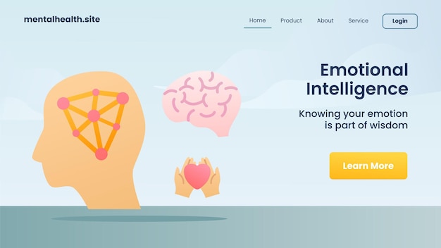 emotional intelligence concept landing page website modern cartoon flat color style