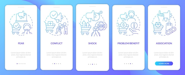 Emotional triggers blue gradient onboarding mobile app screen