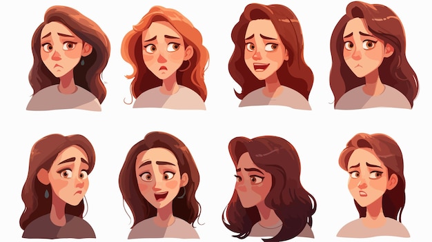 Emotional Woman Concept Young Girl with Different Expressions