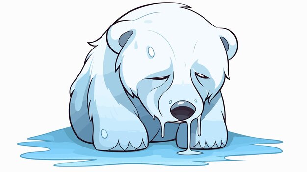 Emotive Polar Bear Line Drawing in Cold Gradient Crying Arctic Bear Sketch