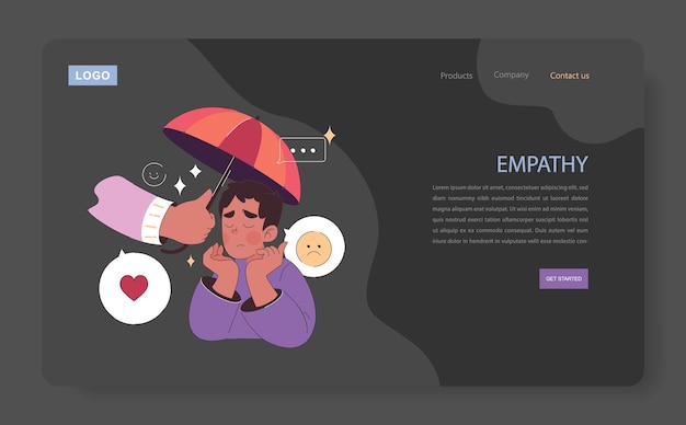 Empathy dark mode or night mode web banner or landing page deep understanding of emotions sympathy