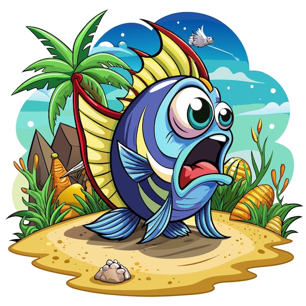 Emperor Angelfish fish determined cries beach vector