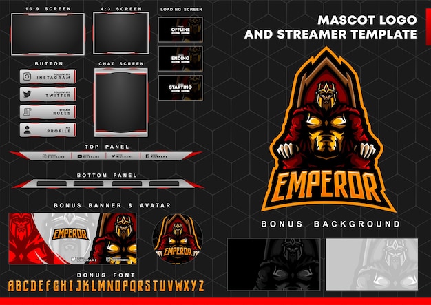 Emperor mascot logo and twitch overlay template