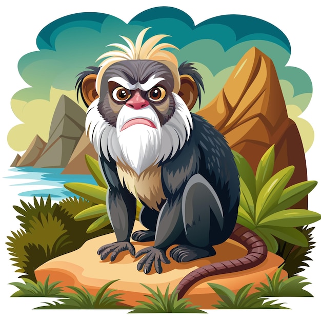 Emperor Tamarin monkey indignant rests sea vector